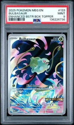 2025 POKEMON MEG EN-MEGA EVOLUTION #133 BULBASAUR ENHANCED BSTR BOX TOPPER PSA 9 - Image 1