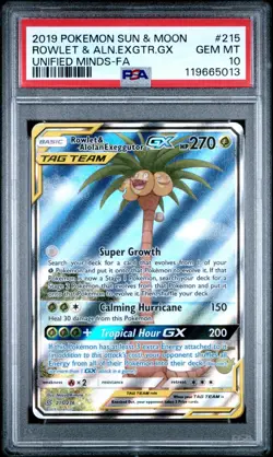 Pokemon - PSA 10 Rowlet & Alolan Exeggutor GX 215/236 - Unified Minds - English - Image 1