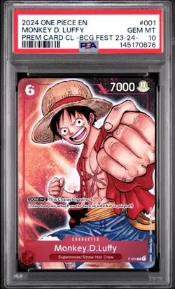 2024 ONE PIECE BANDAI GAMES FEST 23-24 PREM CARD CL PROMO MONKEY D. LUFFY PSA 10 - Image 1