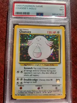 Chansey Base Set Holo Pokemon Card WOTC Near Mint PSA 7 - Image 1