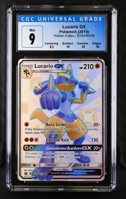 CGC 9 Lucario GX SV64/SV94 Shiny Vault,Holo Pokemon 2019 Hidden Fates - Image 1