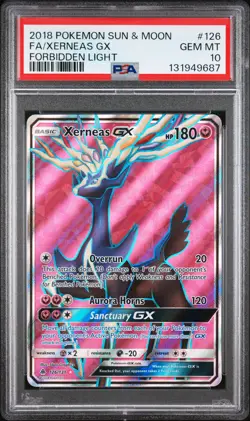 2018 POKEMON SUN & MOON FORBIDDEN LIGHT #126 FULL ART/XERNEAS GX PSA 10 - Image 1