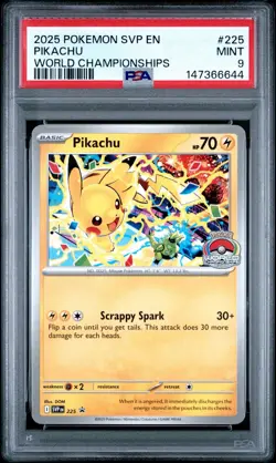 Pikachu # 225 BSP | Pokemon TCG - 2025 SVP EN World Championships | PSA 9 MINT - Image 1