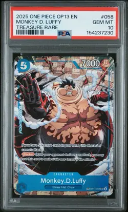2025 ONE PIECE OP13-058 CARRYING ON HIS WILL MONKEY D LUFFY TREASURE RARE PSA 10 - Image 1