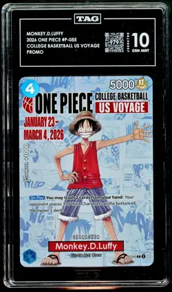 TAG GEM MINT 10 Monkey.D.Luffy College Basketball US Voyage P-055 One Piece 979 - Image 1
