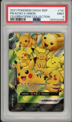 2021 Pokemon Black Star Promo Pikachu V Union Celebrations Collection #141 PSA 9 - Image 1