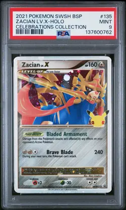 2021 POKEMON SWSH BLACK STAR PROMO CELEBRATIONS COLL #135 ZACIAN LV.X-HOLO PSA 9 - Image 1