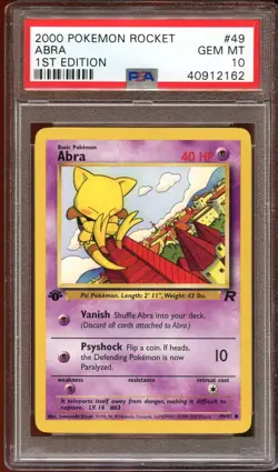 PSA 10 GEM MINT Abra 49/82 Team Rocket 1ST EDITION Pokemon Card - Image 1