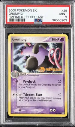 2005 POKEMON EX EMERALD PRERELEASE #29 GRUMPIG PSA 9 - Image 1