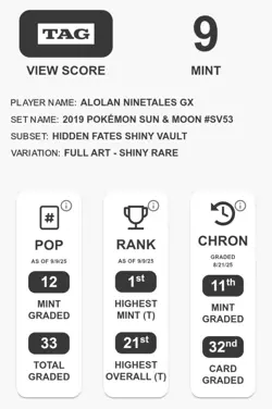Pokemon TAG 9 Alolan Ninetales GX SV53/SV94 Sun & Moon Hidden Fates Shiny Vault - Image 2