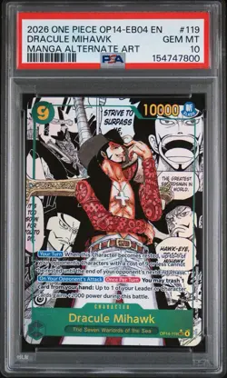 2026 One Piece Azure Sea's Seven Dracule Mihawk Manga Alt Art #OP14-119 PSA 10 - Image 1