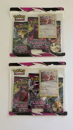 Pokemon TCG Sword & Shield Fusion Strike 3 Pack Blister Eevee, Set of 2 - Image 1