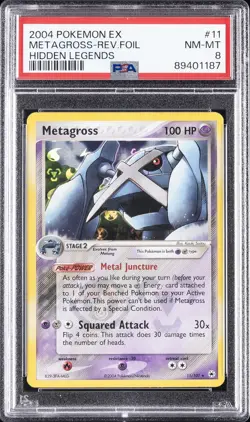 2004 POKEMON EX HIDDEN LEGENDS #11 METAGROSS-REVERSE FOIL PSA 8 - Image 1