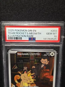 Pokemon Team Rocket's Meowth Illustration RARE! 2025 Destined Rivals #203 PSA-10 - Image 2
