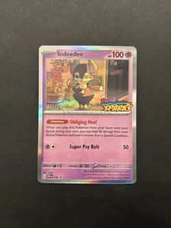 Indeedee SVP154 - Surging Sparks - STAFF Stamped Prerelease Pokemon Card - Image 1