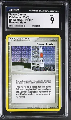 CGC 9 MINT Space Center 91/107 EX Deoxys Reverse Holo Stamped Pokemon Card - Image 1