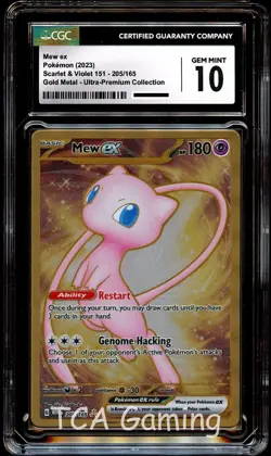 CGC 10 GEM MINT Mew Ex 205/165 Gold METAL 151 UPC PROMO Pokemon Card - Image 1