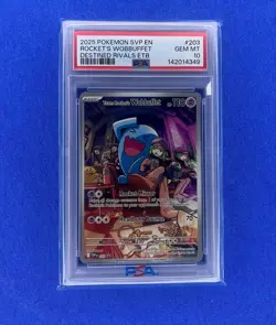 Pokemon Team Rocket's Wobbuffet Destined Rivals ETB Promo SVP EN #203 PSA 10 - Image 1
