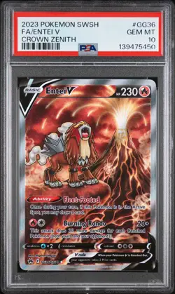Pokemon Entei v TCG Full Art GG36/GG70 Crown Zenith Galarian Gallery Gem PSA 10 - Image 1
