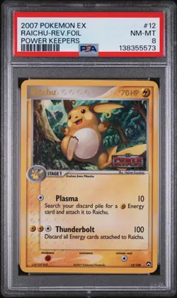 2007 POKEMON EX POWER KEEPERS #12 RAICHU-REVERSE FOIL PSA 8 - Image 1