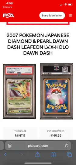 2007 POKEMON JPN DIAMOND & PEARL DAWN DASH 1ST ED LEAFEON LV.X-HOLO PSA 9 - Image 3