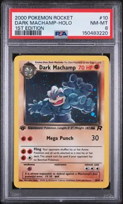 2000 Team Rocket Pokemon 1st Edition Dark Machamp Holo 10/82 Team Rocket PSA 8 - Image 1