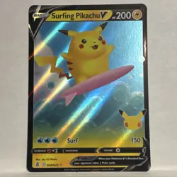 Pokemon Surfing Pikachu V Celebrations 008/025 Ultra Rare Holo 200HP Basic - Image 1