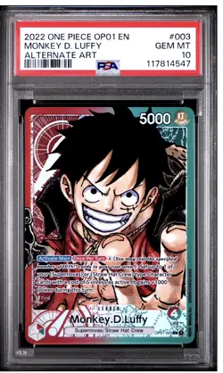 2022 ONE PIECE OP01-ROMANCE DAWN ALTERNATE ART #003 MONKEY D. LUFFY PSA 10 - Image 2