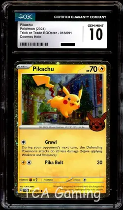 CGC 10 GEM MINT Pikachu 018/091 COSMOS HOLO Trick or Trade Pokemon Card - Image 1