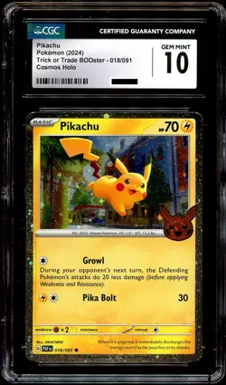 CGC 10 GEM MINT Pikachu 018/091 COSMOS HOLO Trick or Trade Pokemon Card - Image 2