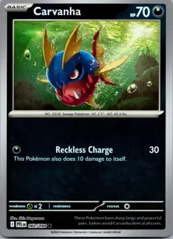 Carvanha 060/094 Common Phantasmal Flames Pokemon Reverse Holo Near Mint - Image 1