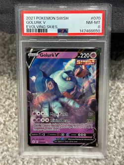 2021 POKEMON SWORD & SHIELD EVOLVING SKIES #070 GOLURK V PSA 8 - Image 1