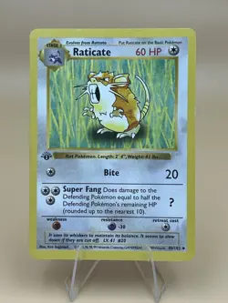 Vintage 1st Edition Base Set Raticate 40/102 Pokemon Card LP 1999 - Image 1