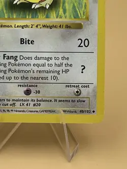 Vintage 1st Edition Base Set Raticate 40/102 Pokemon Card LP 1999 - Image 3