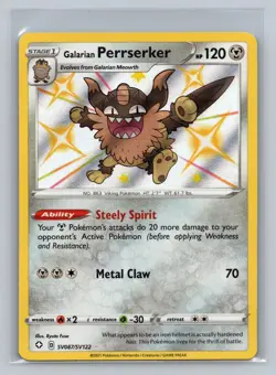 Galarian Perrserker SV087/SV122 Shiny Rare Shining Fates Shiny Vault Pokemon NM - Image 1