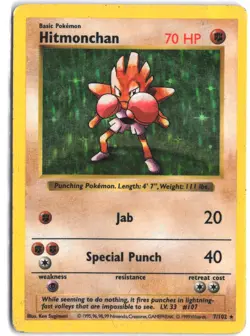 Hitmonchan 7/102 Holo Holo Rare Base Set Shadowless Pokemon Unlimited Holo - Image 1