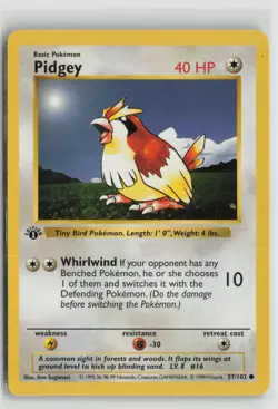 1st Edition Pidgey 57/102 Common Base Set Shadowless Pokemon NM - Image 1