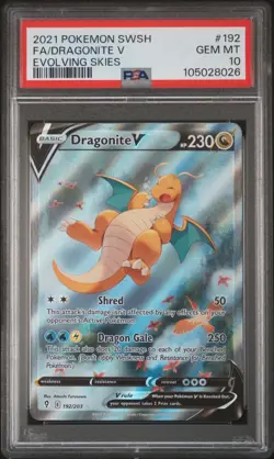 Pokemon Card Dragonite V Evolving Skies Alt Art 192/203 PSA 10 Gem Mint - Image 1