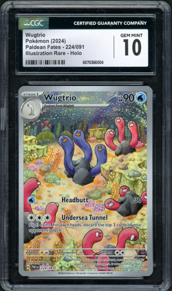 CGC 10 Gem 2024 Pokemon Paldean Fates Wugtrio 224/091 Illustration Rare Holo - Image 1