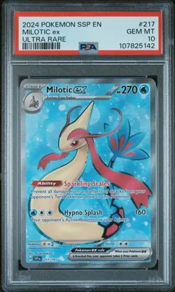 2024 POKEMON SSP EN-SURGING SPARKS ULTRA RARE #217 MILOTIC EX PSA 10 - Image 1