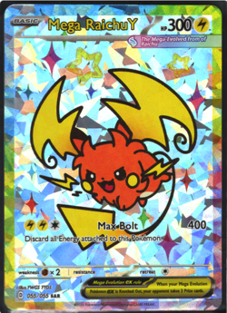 Pokemon Cracked Ice Holo - Rainbow Boarder * Fan Art * MEGA RAICHU Y - Image 1