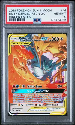2019 POKEMON SUN & MOON HIDDEN FATES #44 MOLTRES & ZAPDOS & ARTICUNO GX PSA 10 - Image 1