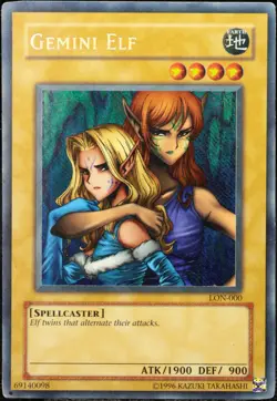 Yu-Gi-Oh! Gemini Elf LON-000 Secret Rare - Reverse Foil Misprint [PO] | EN 2003 - Image 1