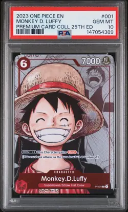 2023 ONE PIECE PREM BANDAI PREM CARD COLL 25TH ED #001 MONKEY D. LUFFY PSA 10 - Image 1