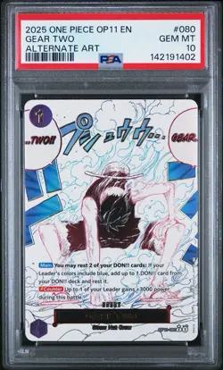 2025 One Piece OP11-A Fist of Divine Speed #080 Gear Two - Alternate Art PSA 10 - Image 1