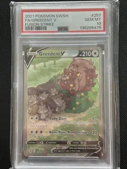 🔥 PSA 10 Greedent V Alt Art Fusion Strike #257 Full Art Pokemon Card - Image 1