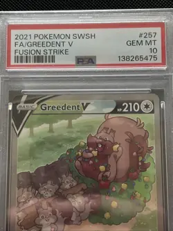 🔥 PSA 10 Greedent V Alt Art Fusion Strike #257 Full Art Pokemon Card - Image 2