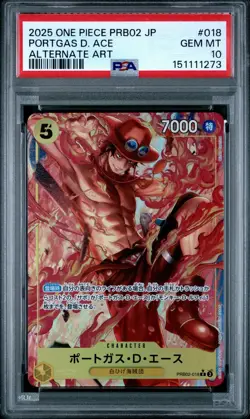 ONE PIECE JAPANESE PRB02-THE BEST- VOL.2 #018 PORTGAS D. ACE ALTERNATE PSA 10 - Image 1