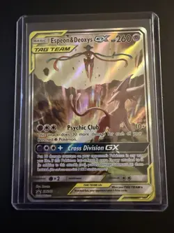 Pokemon TCG Espeon & Deoxys GX SM240 Black Star Promo Full Art Holo - Image 1