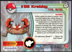 2000 Pokemon TV Animation Series 2 #98 Krabby Blue Logo - Image 2